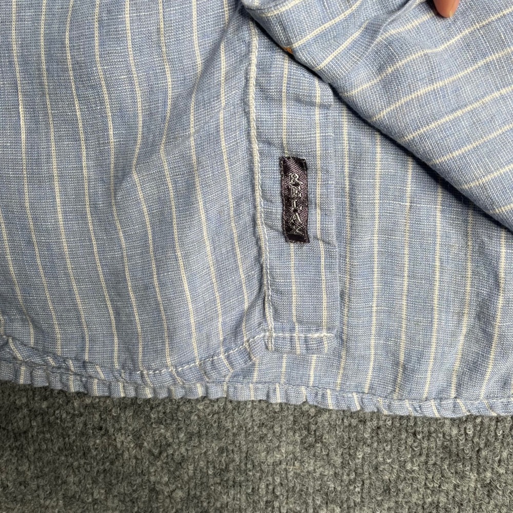 Tommy Bahama Relax Mens Medium Blue White Striped 100% Linen Button Front Shirt - Picture 5 of 7